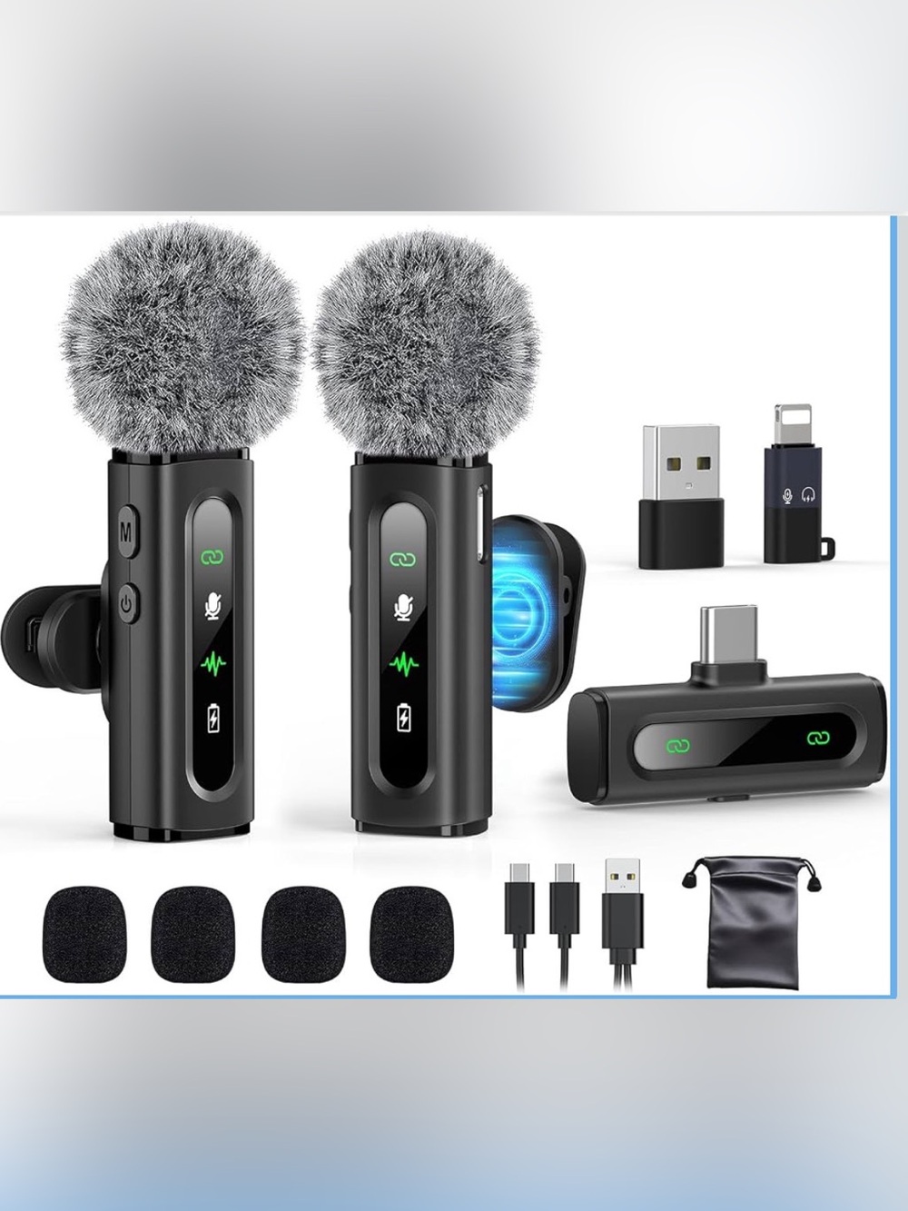 Wireless USB C Dual Lavalier Microphone Set in Black Content Creation Vlog